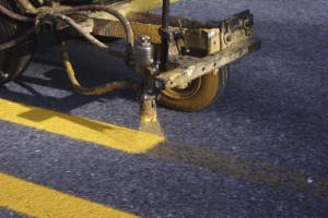 Up close view of a line striping machine